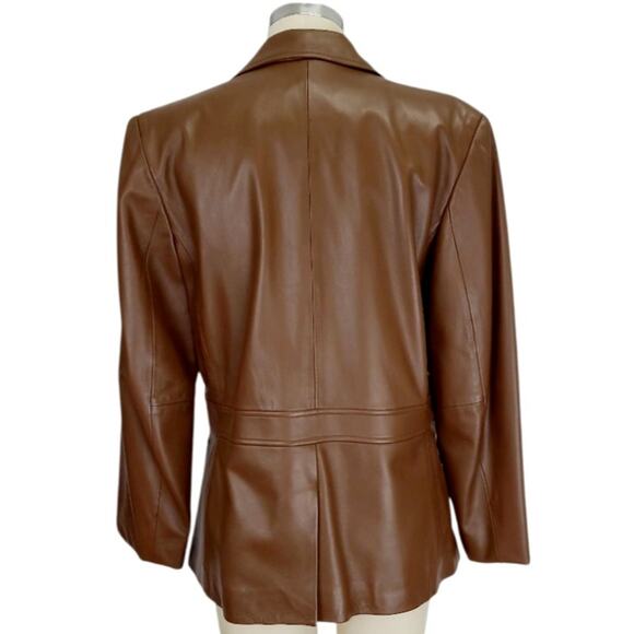 Valerie Stevens Lamb Leather Single Breasted Blazer M Brown Center Vent Tailored - Picture 2 of 10